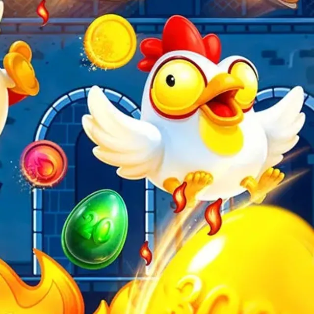 Poule Chicken Road, œuf doré et pièces symbolisant les multiplicateurs de la démo gratuite
