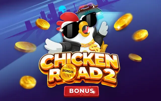 Bannière du jeu Chicken Road 2.0 Bonus avec deux poules et des pièces dorées